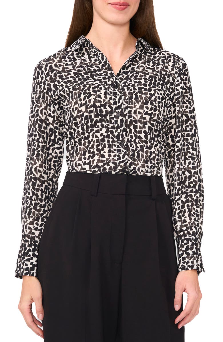 Halogen<sup>®</sup> Geo Print Crepe Button-Up Shirt, Main, color, 