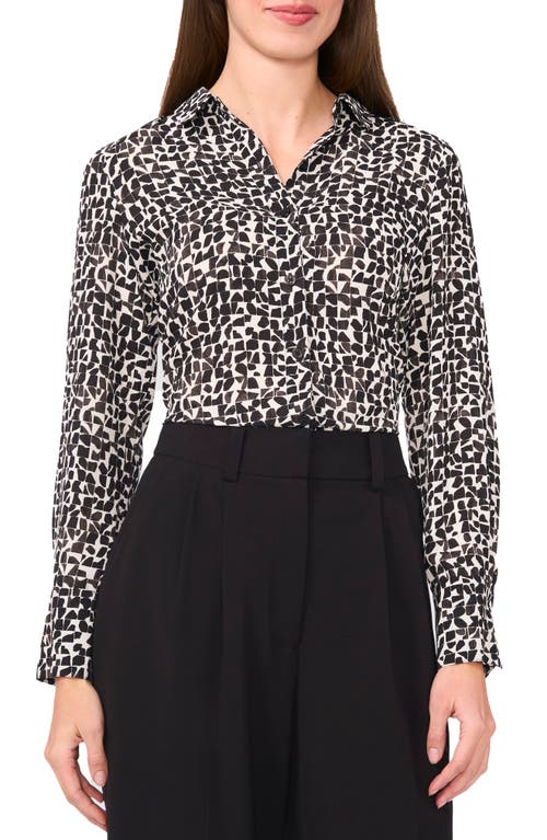 Halogenr Halogen(r) Geo Print Crepe Button-up Shirt In Rich Black