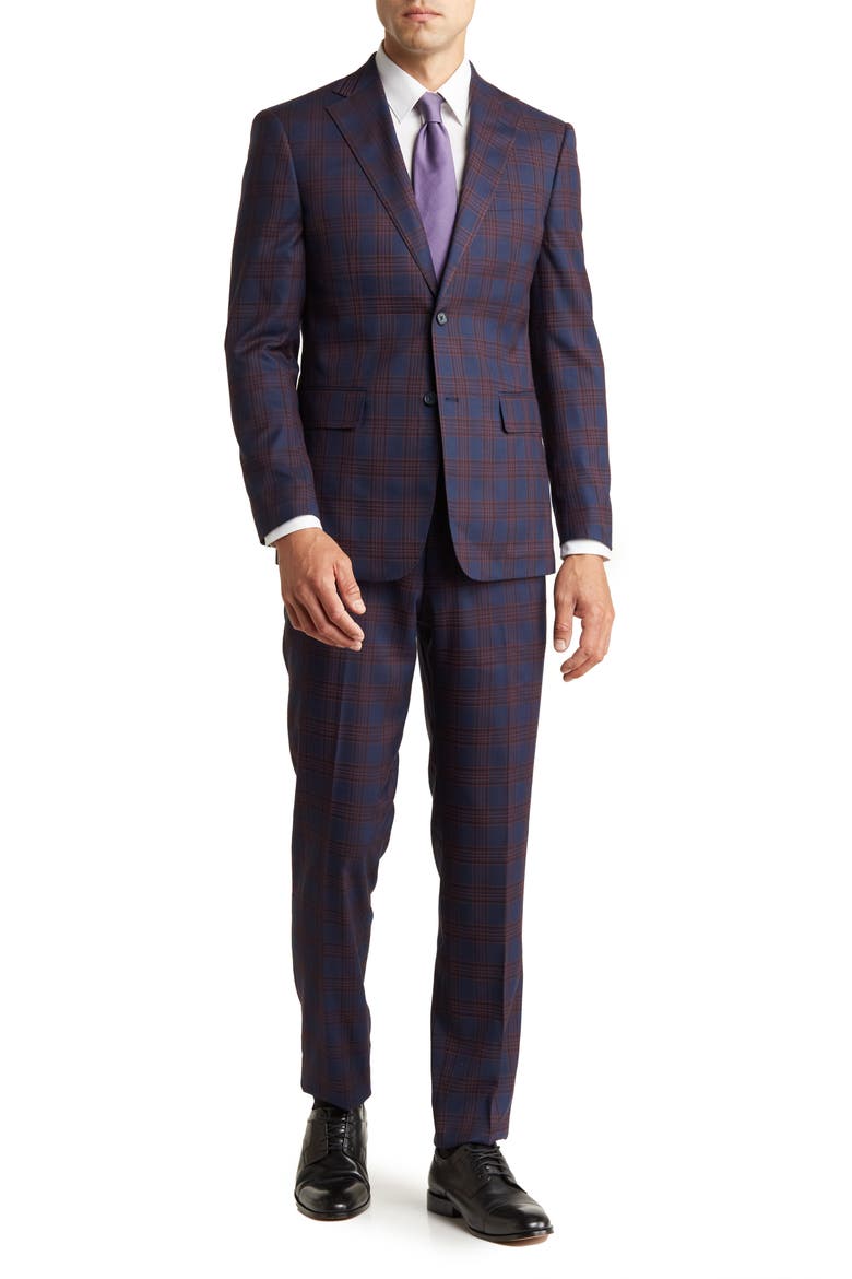 Trim Fit Plaid Two-Button Suit, Main, color, BLUE