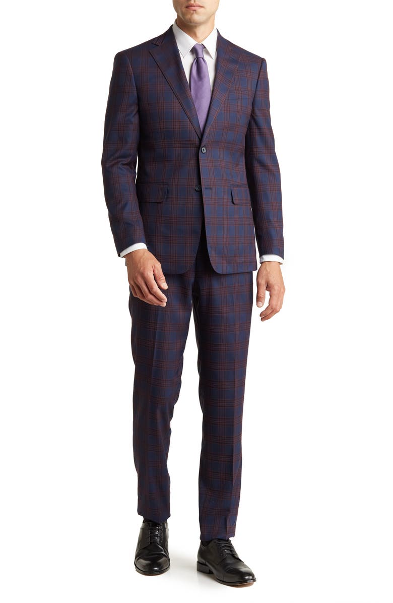 English Laundry Trim Fit Plaid Two-Button Suit, Main, color, Blue