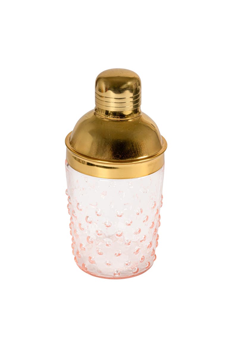 Hand-Blown Glass and Stainless Steel Hobnail Cocktail Shaker, Pink and Gold, Main, color, Pink