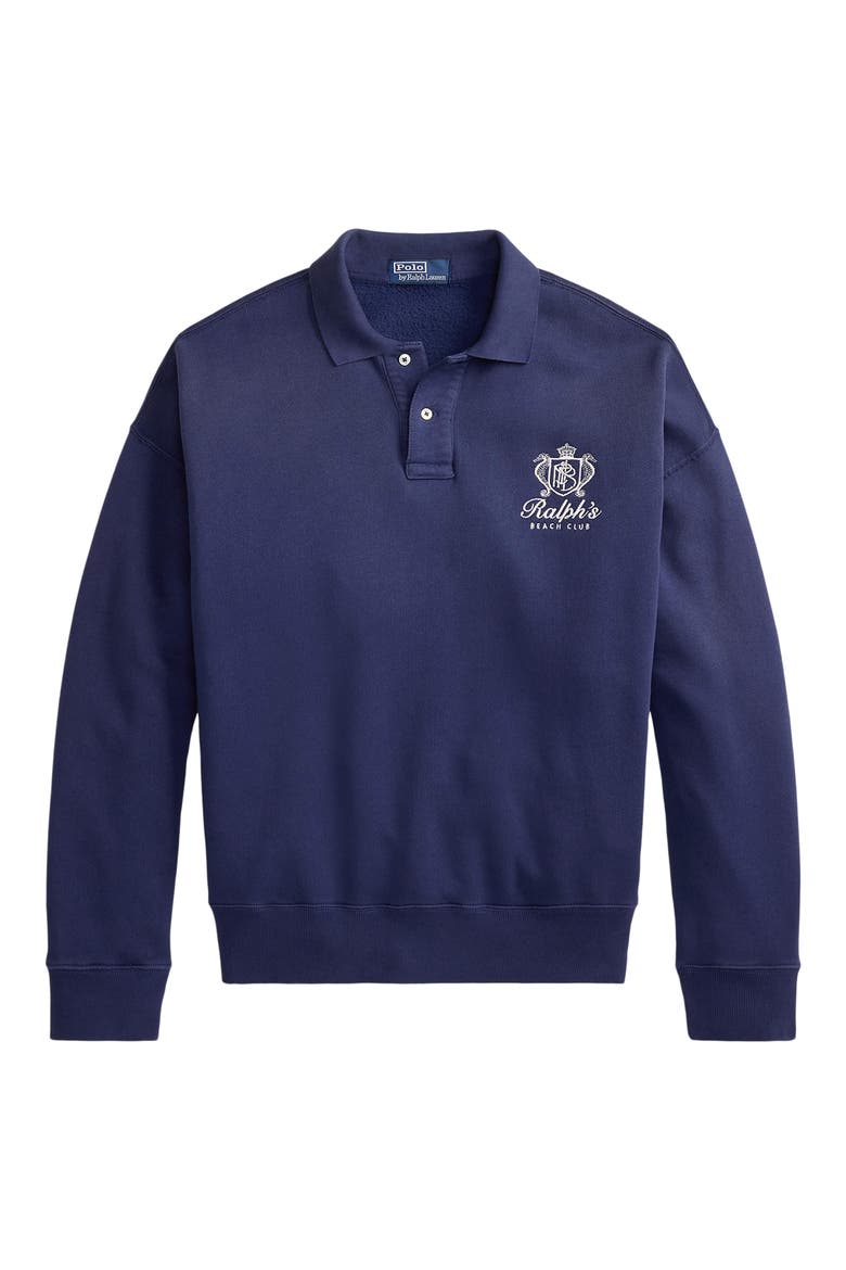 Relaxed Fit Fleece Polo Sweatshirt, Alternate, color, DARK COBALT