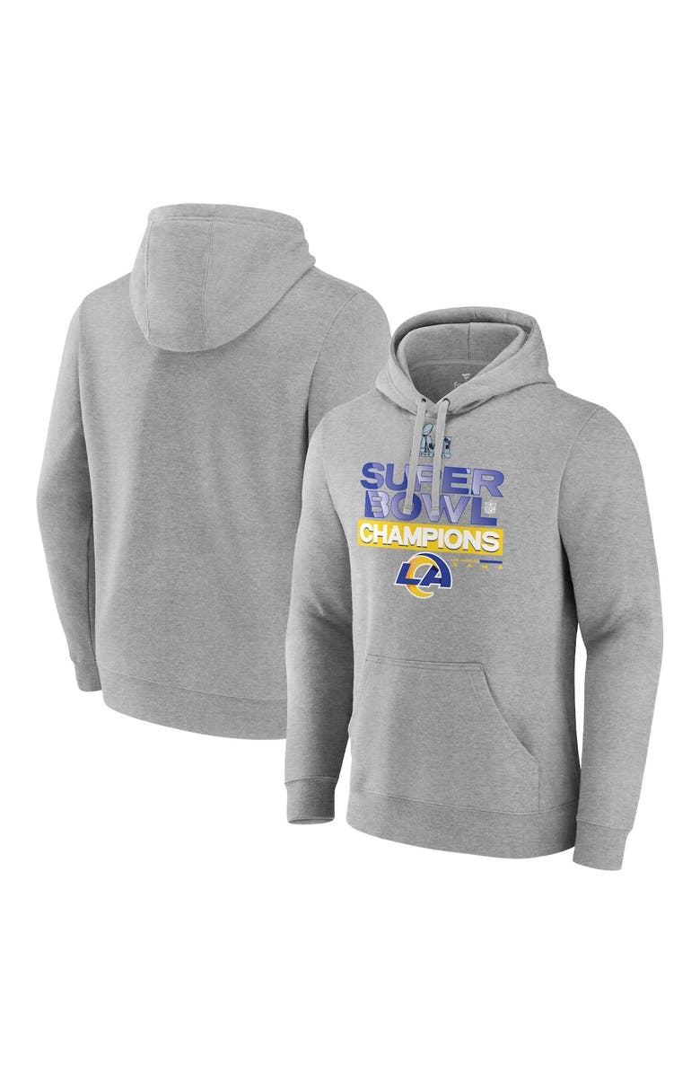 FANATICS Men's Fanatics Branded Heathered Gray Los Angeles Rams Super Bowl LVI Champions Locker Room Trophy Collection Fitted Pullover Hoodie, Main, color, 