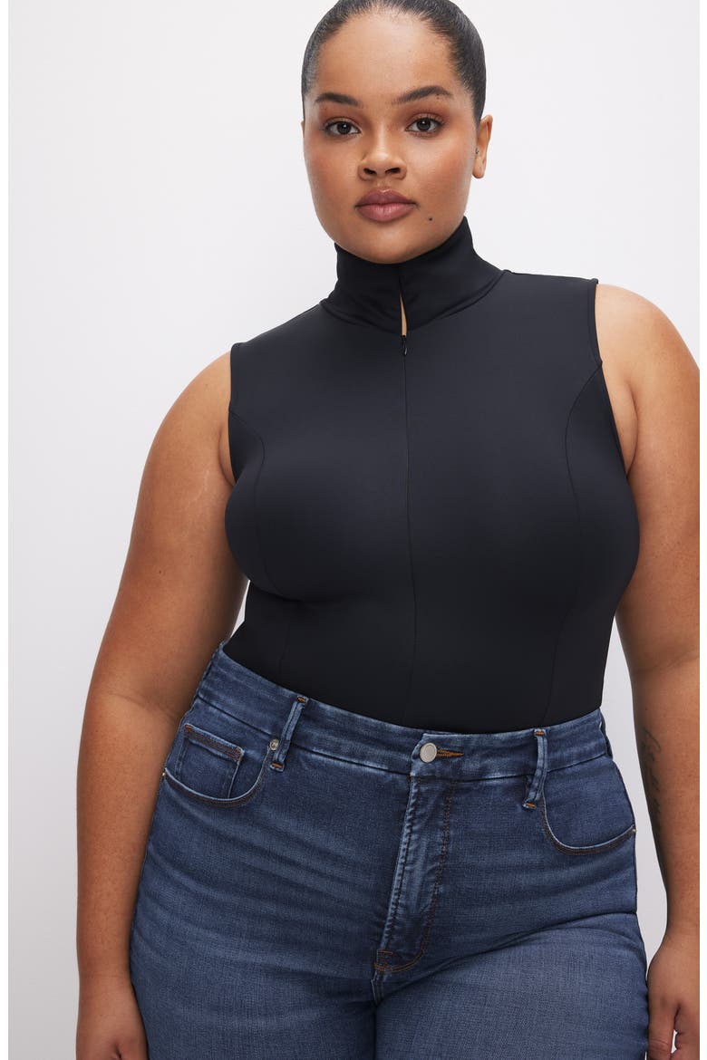 Stand Collar Sleeveless Scuba Bodysuit, Alternate, color, BLACK001