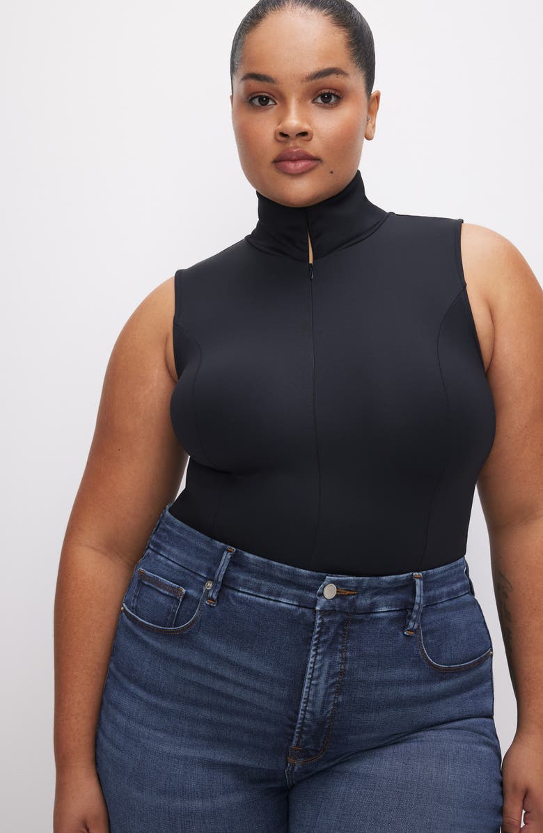 Good American Stand Collar Sleeveless Scuba Bodysuit, Alternate, color, 