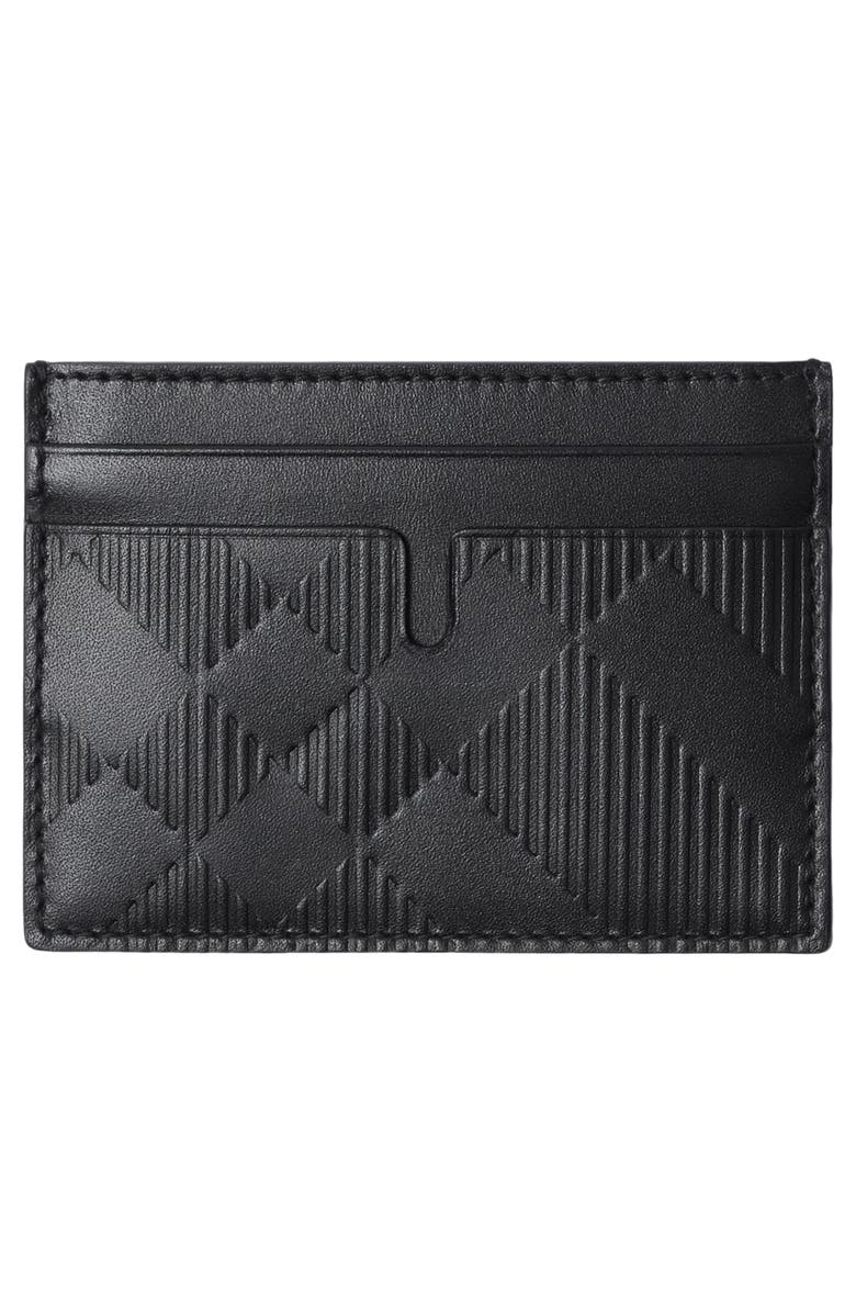 Burberry Sandon Check Embossed Leather Card Case, Alternate, color, Black