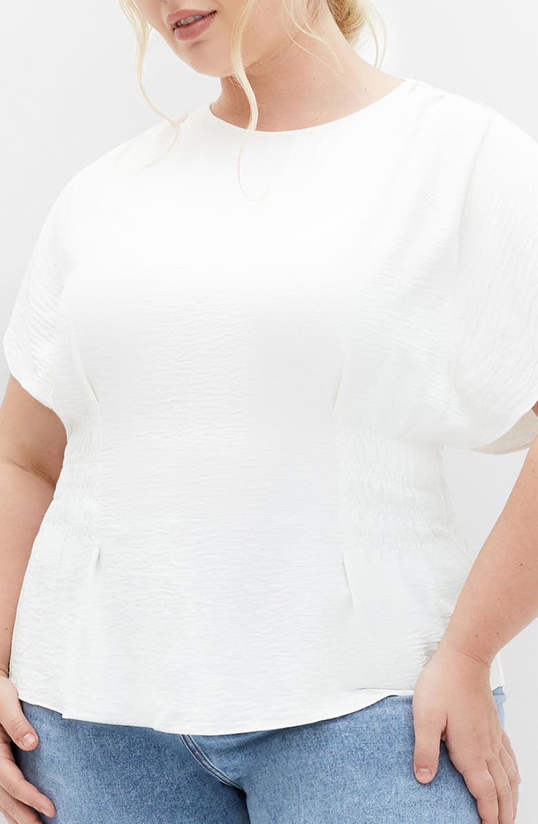 City Chic Cara Peplum Satin Top, Main, color, Ivory