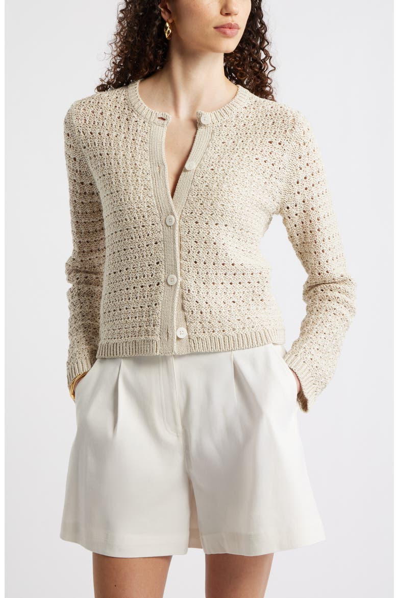 Crochet Cotton & Linen Blend Cardigan, Main, color, BEIGE/ IVORY TOFU CROCHET