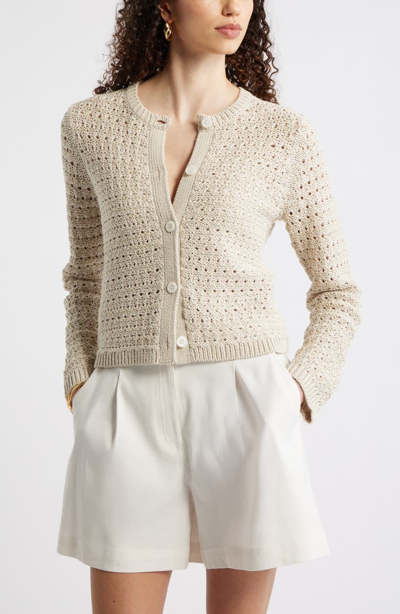 Nordstrom Crochet Cotton & Linen Blend Cardigan, Main, color, Beige/ Ivory Tofu Crochet