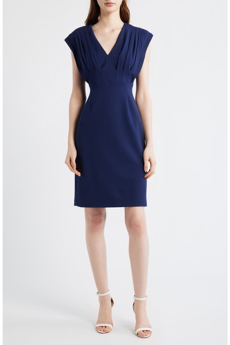 Pleated Bodice Sheath Dress, Main, color, DEEP NAVY