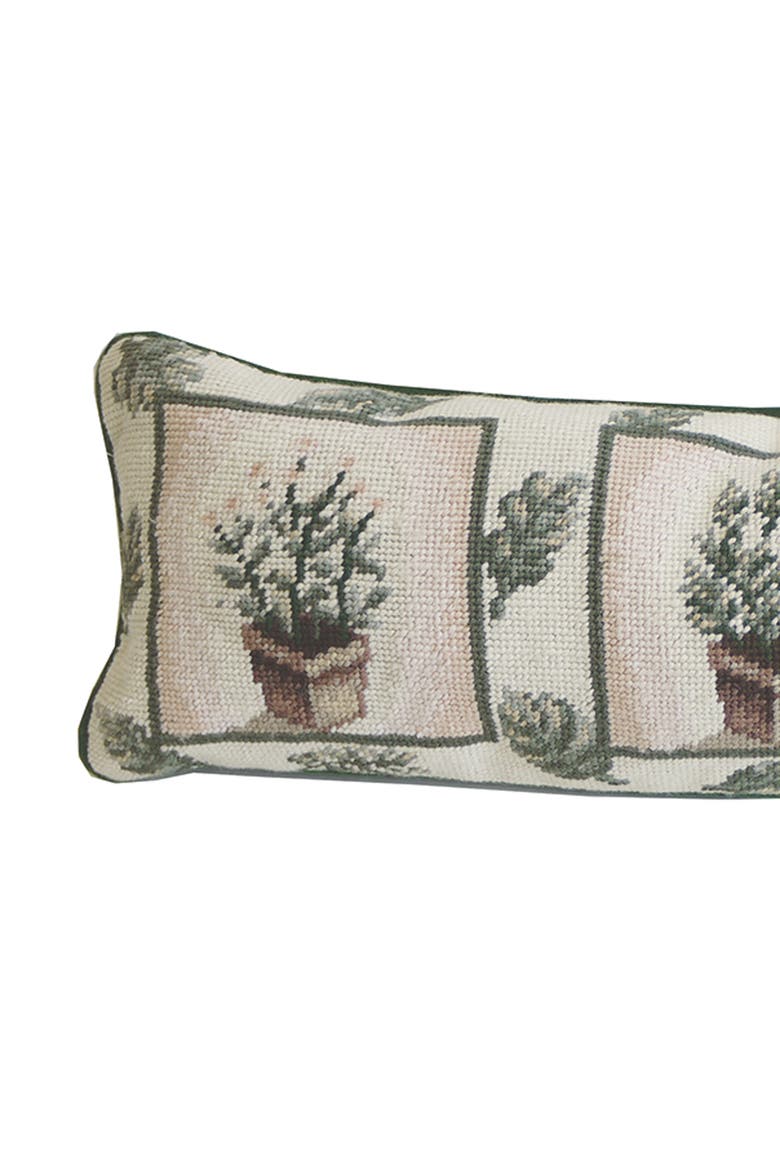 Herb And Leaf Needlepoint Accent Throw Pillow, Alternate, color, Green