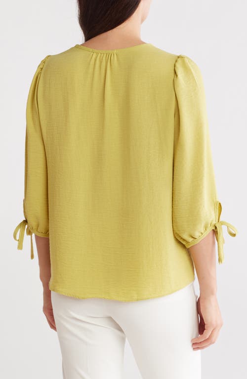 Shop Renee C Ditsy Puff Sleeve Blouse In Dark Citron