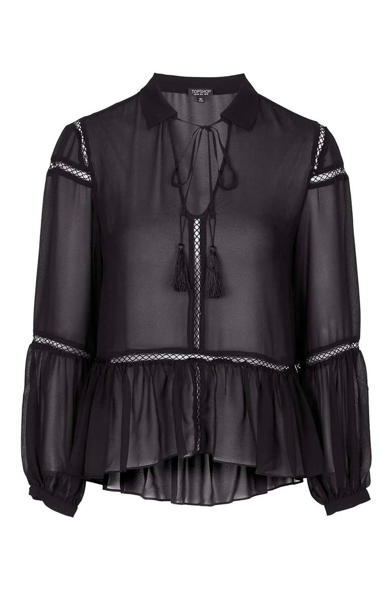 Sheer Poet Sleeve Blouse, Alternate, color, BLACK