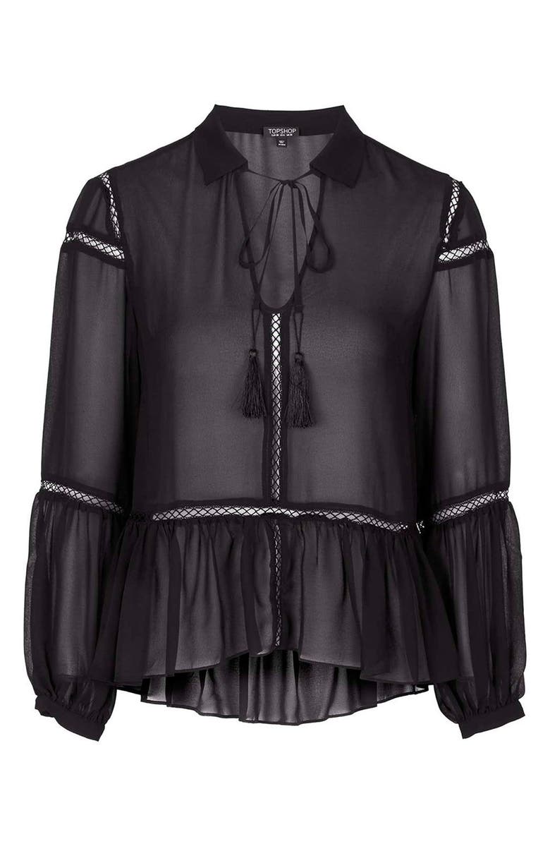 Topshop Sheer Poet Sleeve Blouse, Alternate, color,