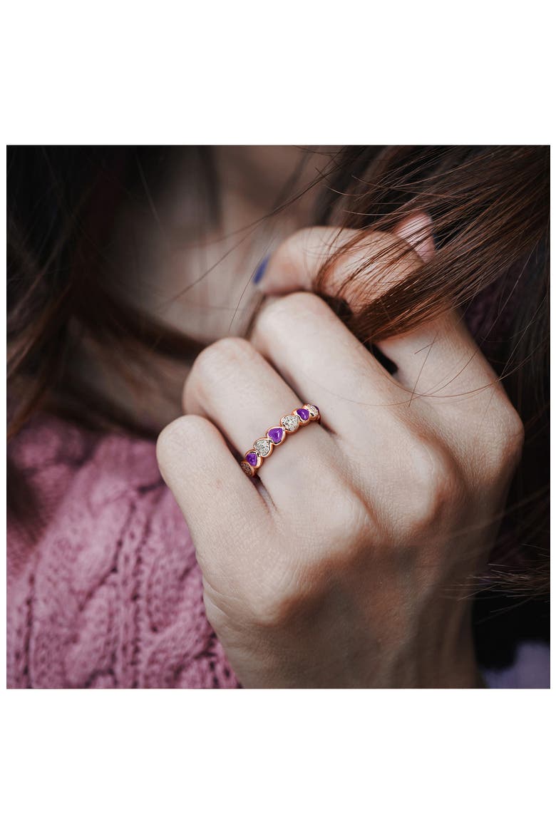 African Amethyst & Diamond Heart Eternity Band Ring, Alternate, color, PURPLE