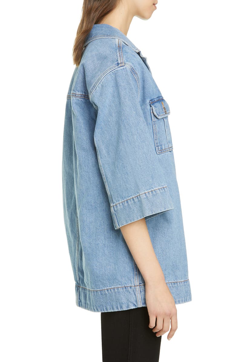 Ganni Wrap Front Oversized Organic Cotton Denim Shirt, Alternate, color,