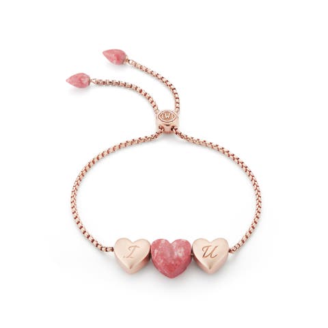 Luv Me Love Heart Thulite Gemstone Rose Gold Plated Sterling Silver Bracelet