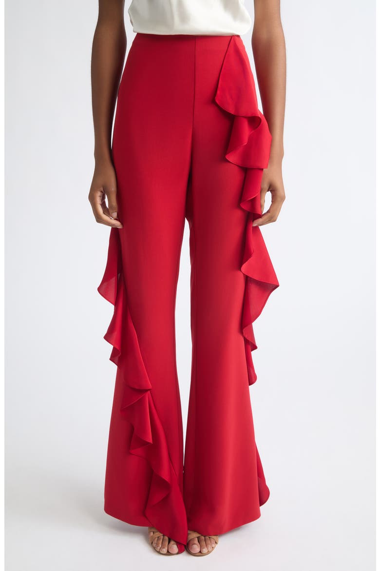 Selah Ruffled High Waist Flare Pants, Main, color, WARM CRANBERRY