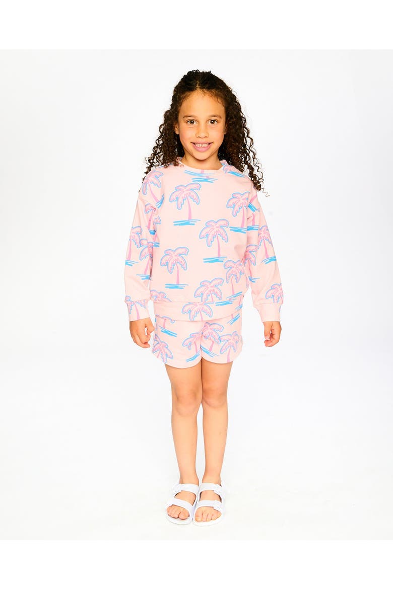 French Terry Long Sleeve Palm Sweatshirt, Alternate, color, Light Pink Palm Print