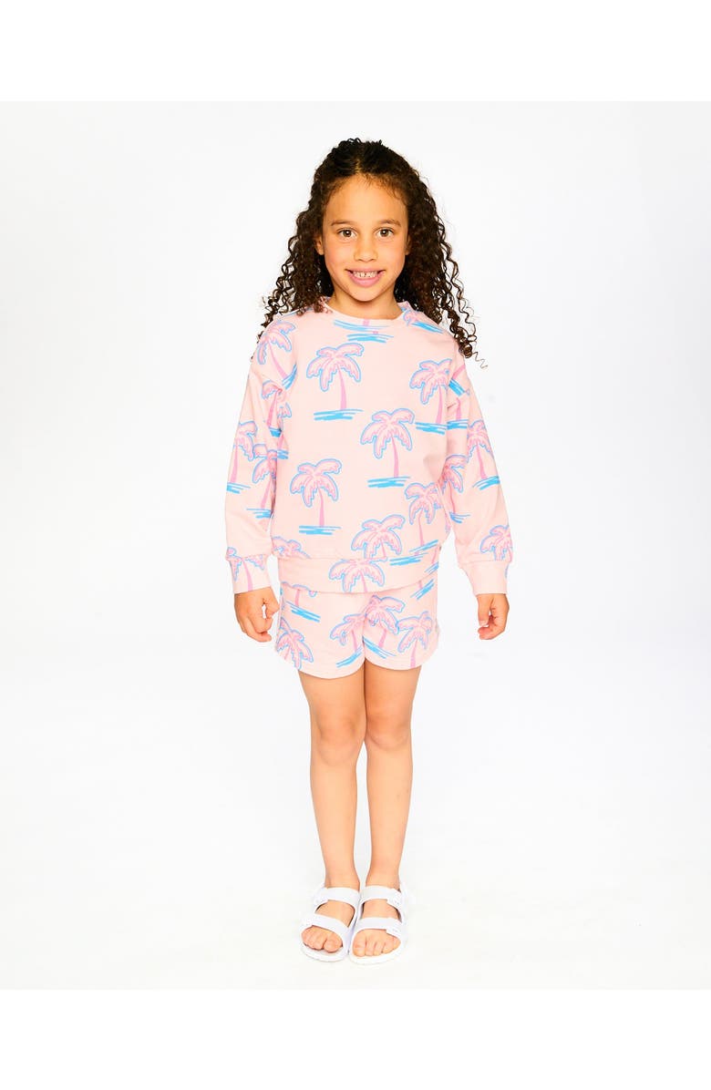Deux par Deux French Terry Long Sleeve Palm Sweatshirt, Alternate, color, Light Pink Palm Print