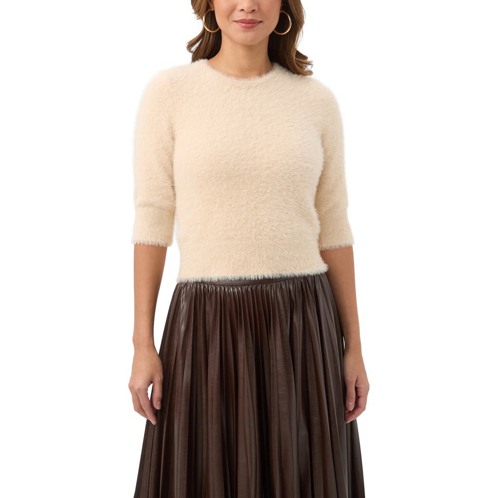 Trina Turk Maliah Fuzzy Elbow Sleeve Sweater In Neutral