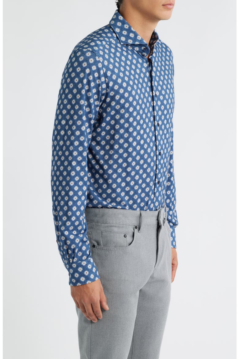 Modern Fit Floral Stretch Cotton Jersey Dress Shirt, Alternate, color, MEDIUM BLUE