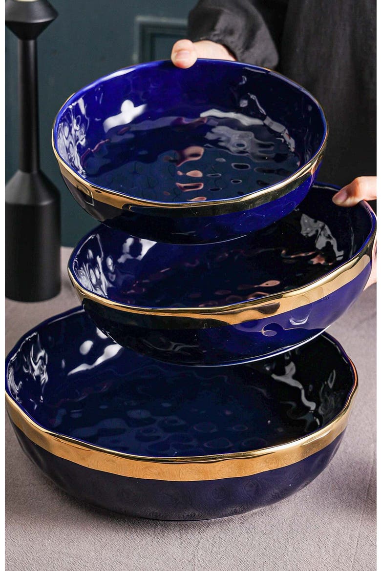 Florian Porcelain 3-Piece Serving Shallow Bowl Set, Alternate, color, Blue