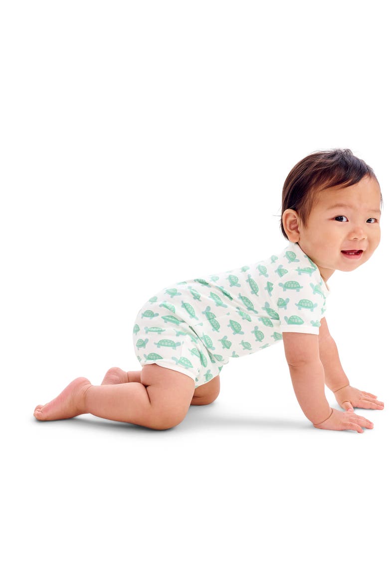Organic Animal Friends Babysuit Shortie, Alternate, color, Clover Baby Turtles