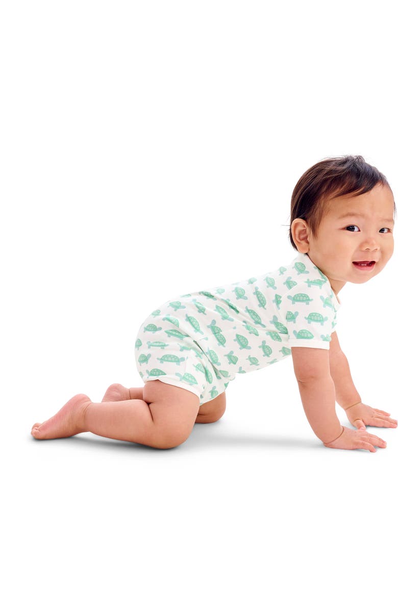 Primary Organic Animal Friends Babysuit Shortie, Alternate, color, Clover Baby Turtles