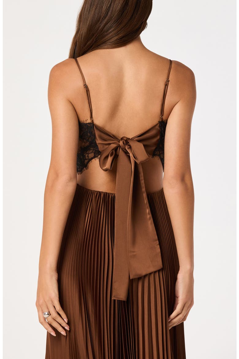Andy Pleated Lace Detail Maxi Dress, Alternate, color, BROWN