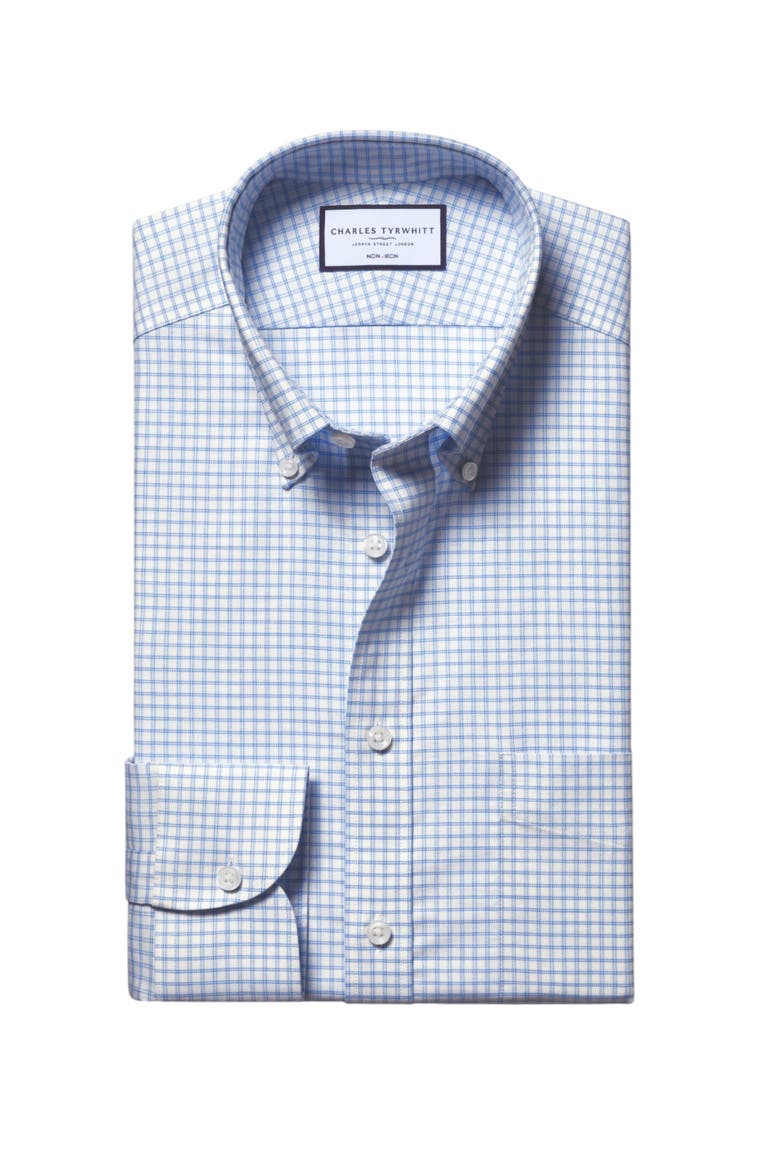 Non-Iron Stretch Oxford Check Shirt, Alternate, color, Cornflower Blue