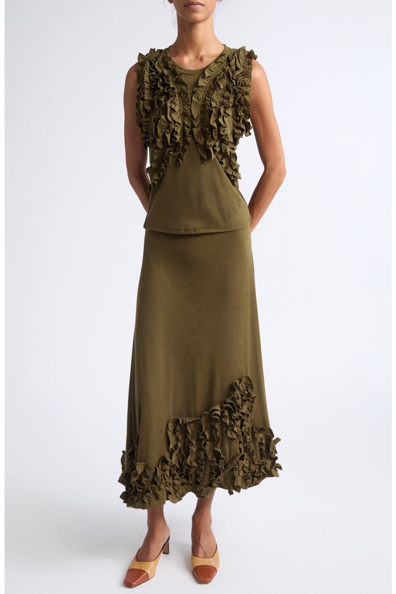 Heloise Ruffle Wool Midi Skirt, Alternate, color, LODEN
