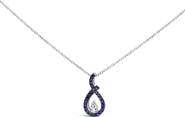 Haus of Brilliance Silver Created Blue and White Sapphire Teardrop Shaped Pendant Necklace