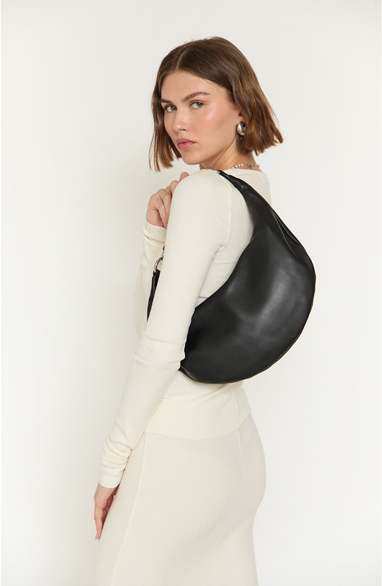 HYER GOODS Small Leather Convertible Hobo Crescent Ring Bag, Alternate, color, Black/Silver