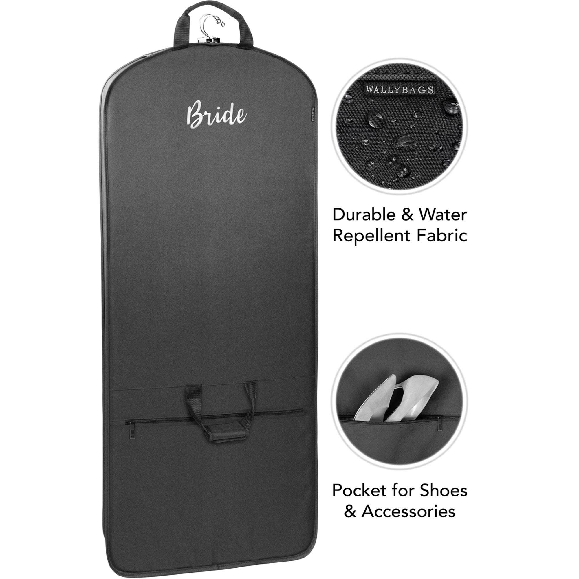 Wallybags 60"  Premium Tri-Fold Travel Garment Bag with exterior pocket, Alternate, color, Black - B1, Bride