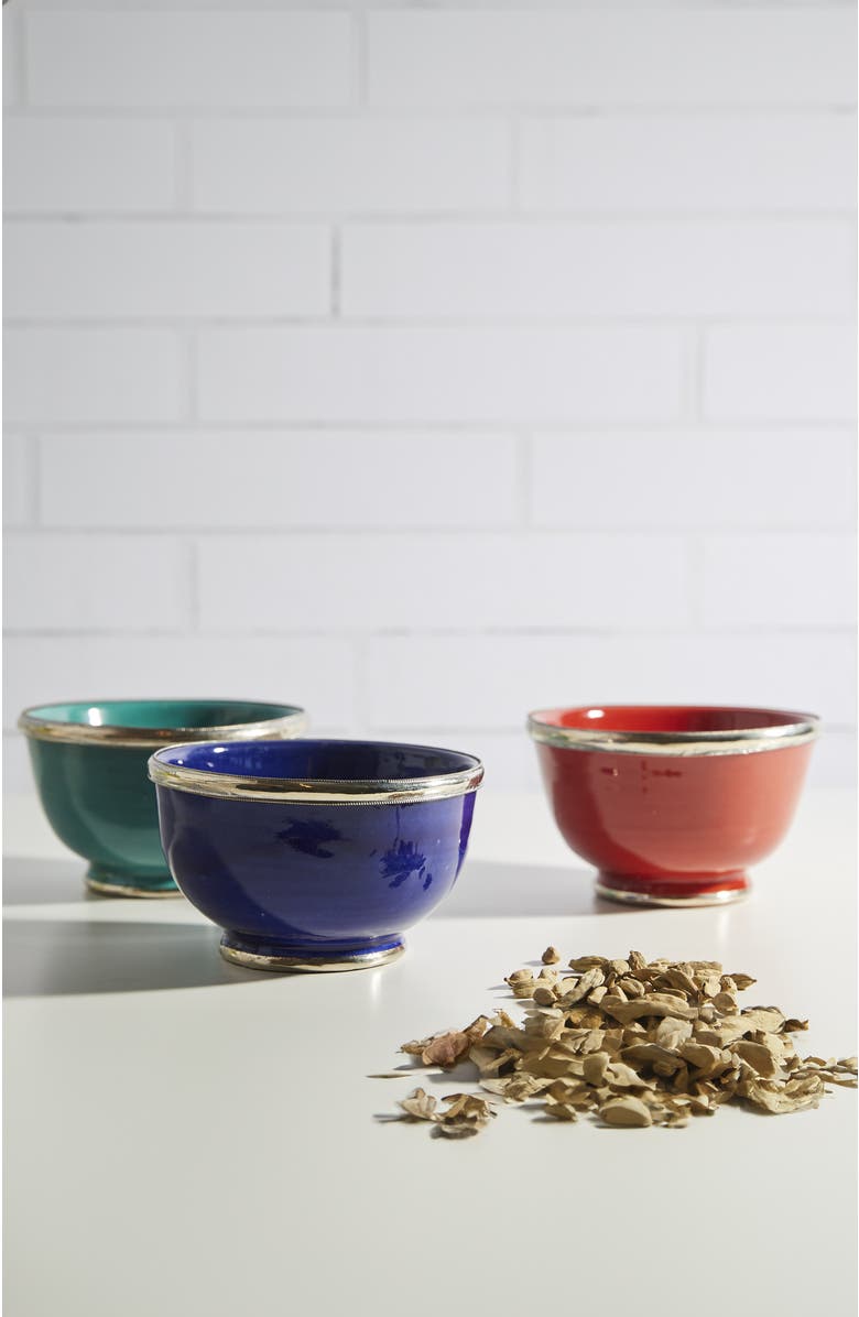 Verve Culture Set of Moroccan Glazed Bowls with Berber Silver Trim, Alternate, color, Multicolor