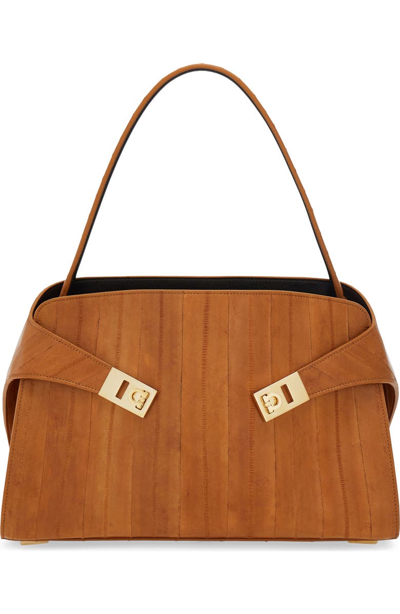 FERRAGAMO Small Hug Eelskin Leather Shoulder Bag, Main, color, Beige/ Testa Di Moro