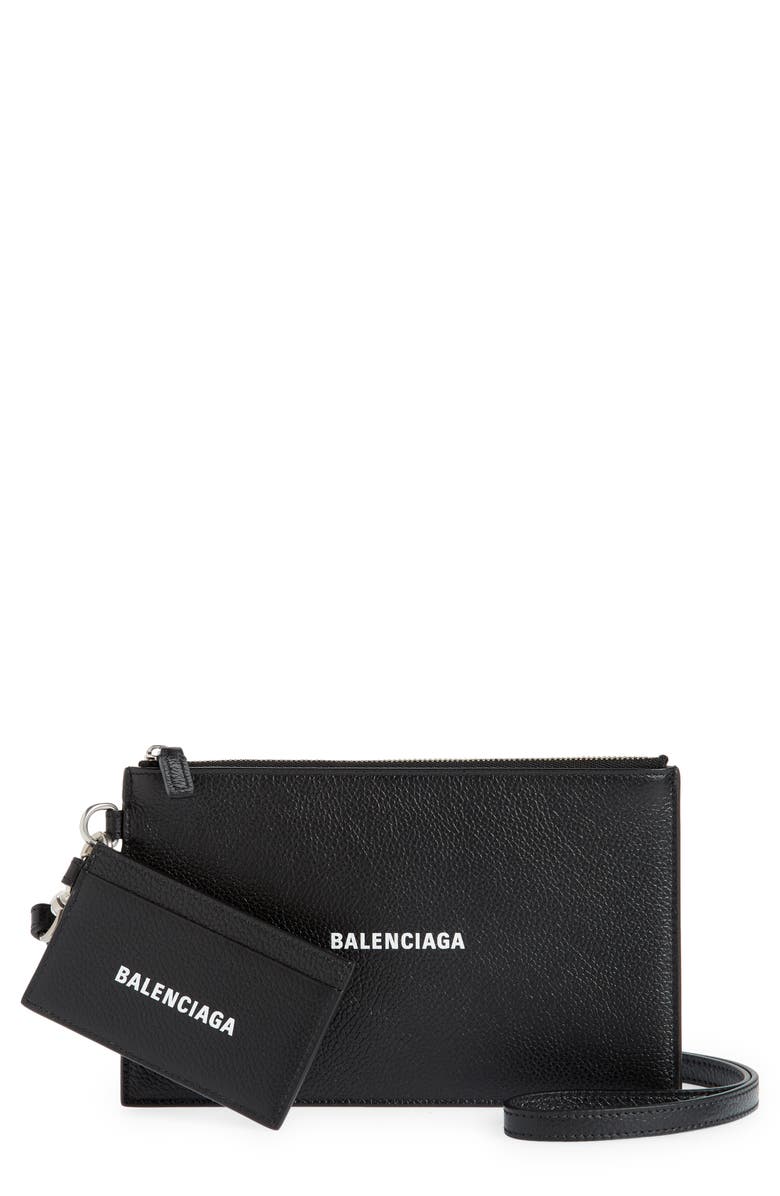 Balenciaga Cash Logo Leather Pouch & Card Case, Main, color, 