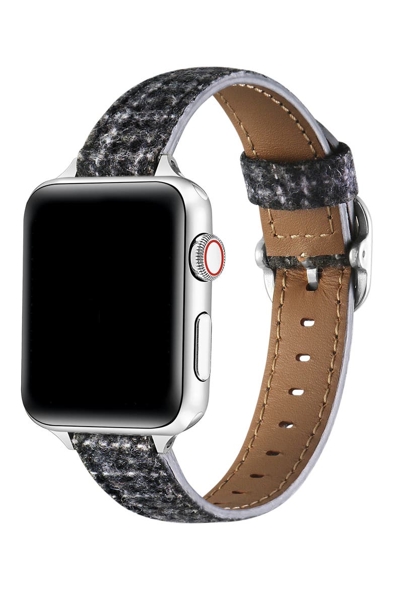 Carmen Tartan Fabric & Leather Apple Watch® Watchband, Alternate, color, MIDNIGHT