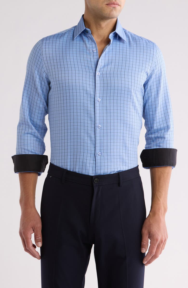 Duchamp Tailored Fit Box Check Dress Shirt, Main, color,