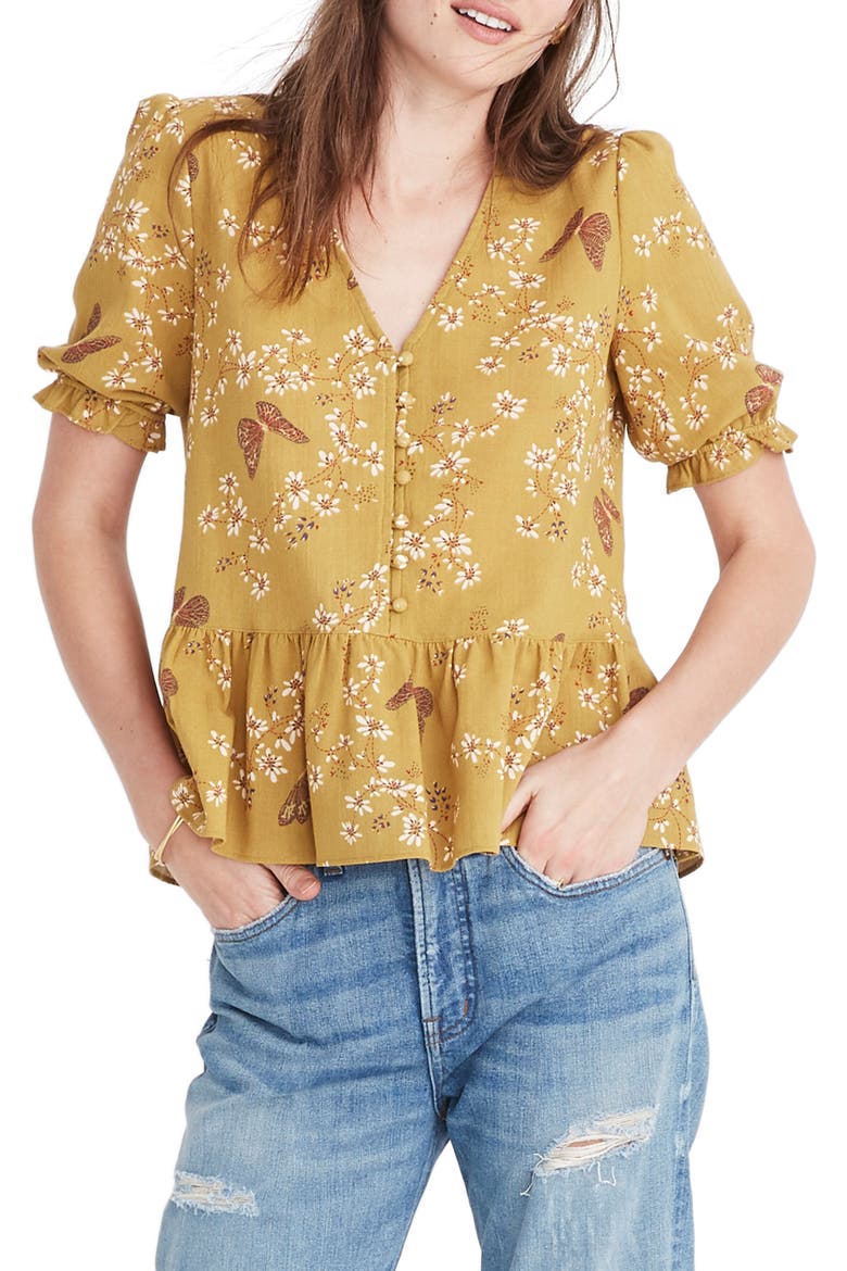 Courtyard Ruffle Hem Top, Main, color, BUTTERFLY GOLDEN MEADOW