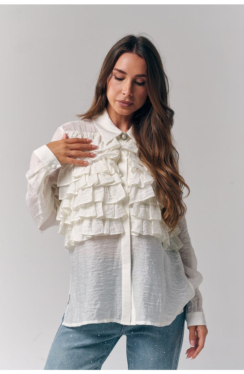 Le Fafo Silk Ruffles Blouse, Alternate, color, White