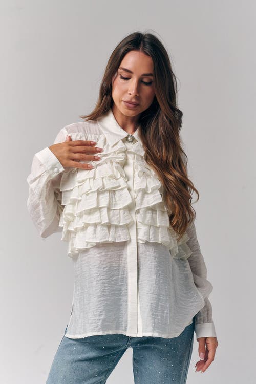 Le Fafo Silk Ruffles Blouse In White