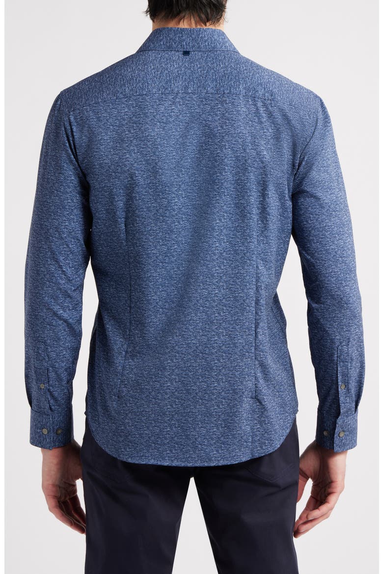 Trim Fit Mélange Performance Button-Up Shirt, Alternate, color, NAVY