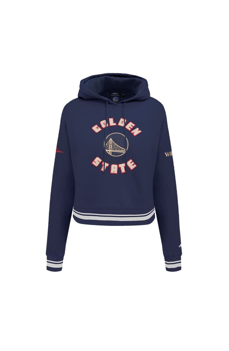 PRO STANDARD Women's Pro Standard Navy Golden State Warriors 2024/25 City Edition Chenille Applique Cropped Pullover Hoodie, Alternate, color, 