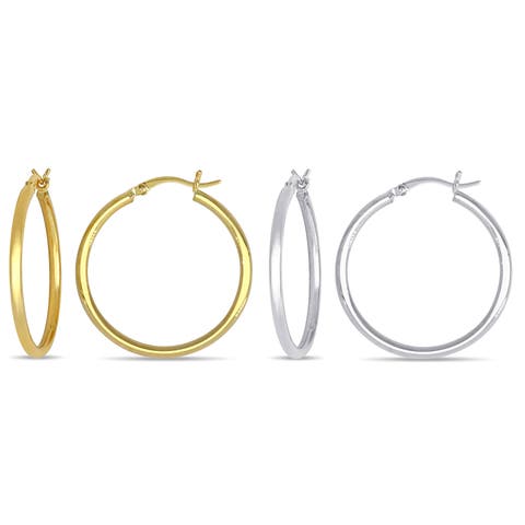 2-Piece Set 30mm Hoop Earrings 10k Gold