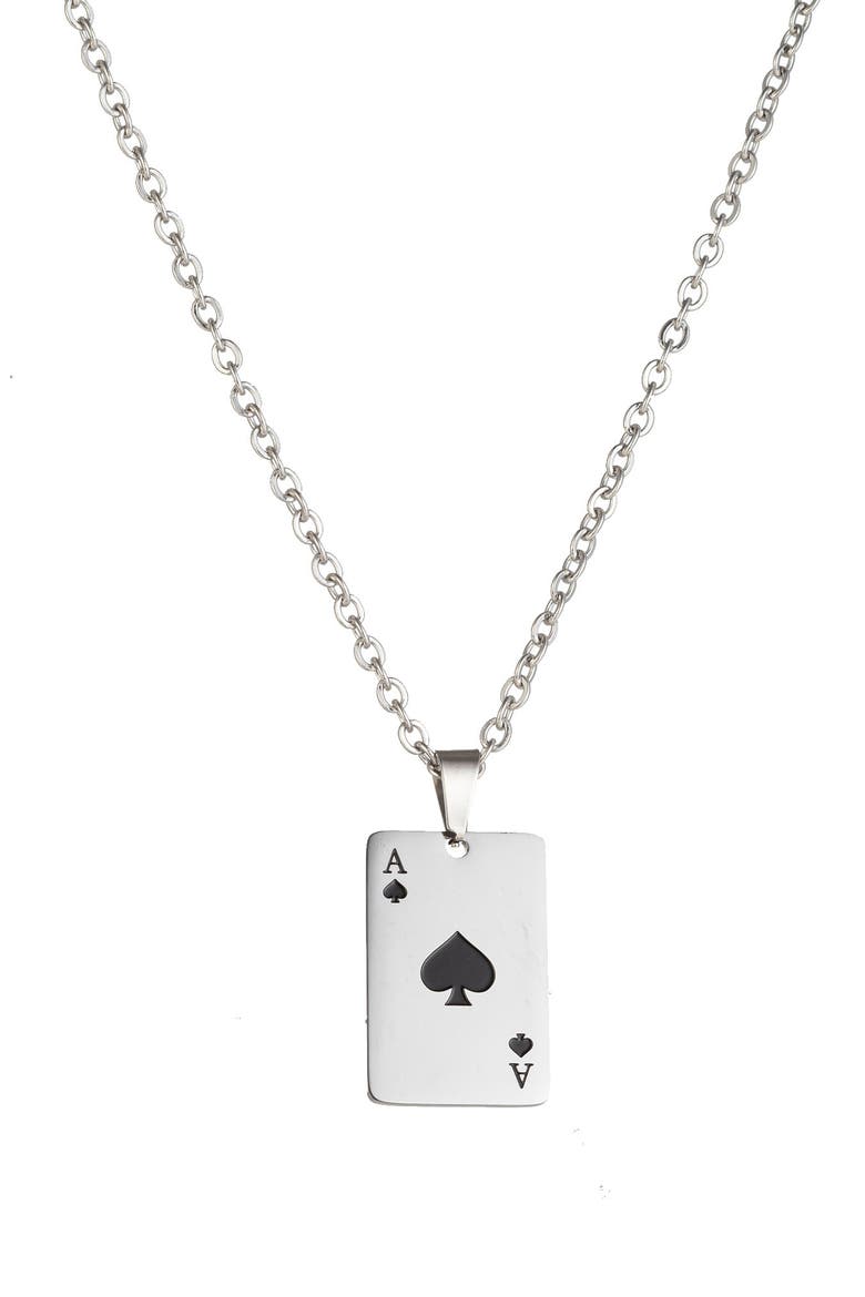 Ace of Spades Pendant Necklace, Main, color, SILVER