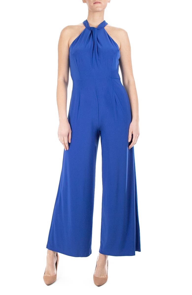 Nina Leonard Twist Halter Knit Jumpsuit, Main, color, Classic Blue