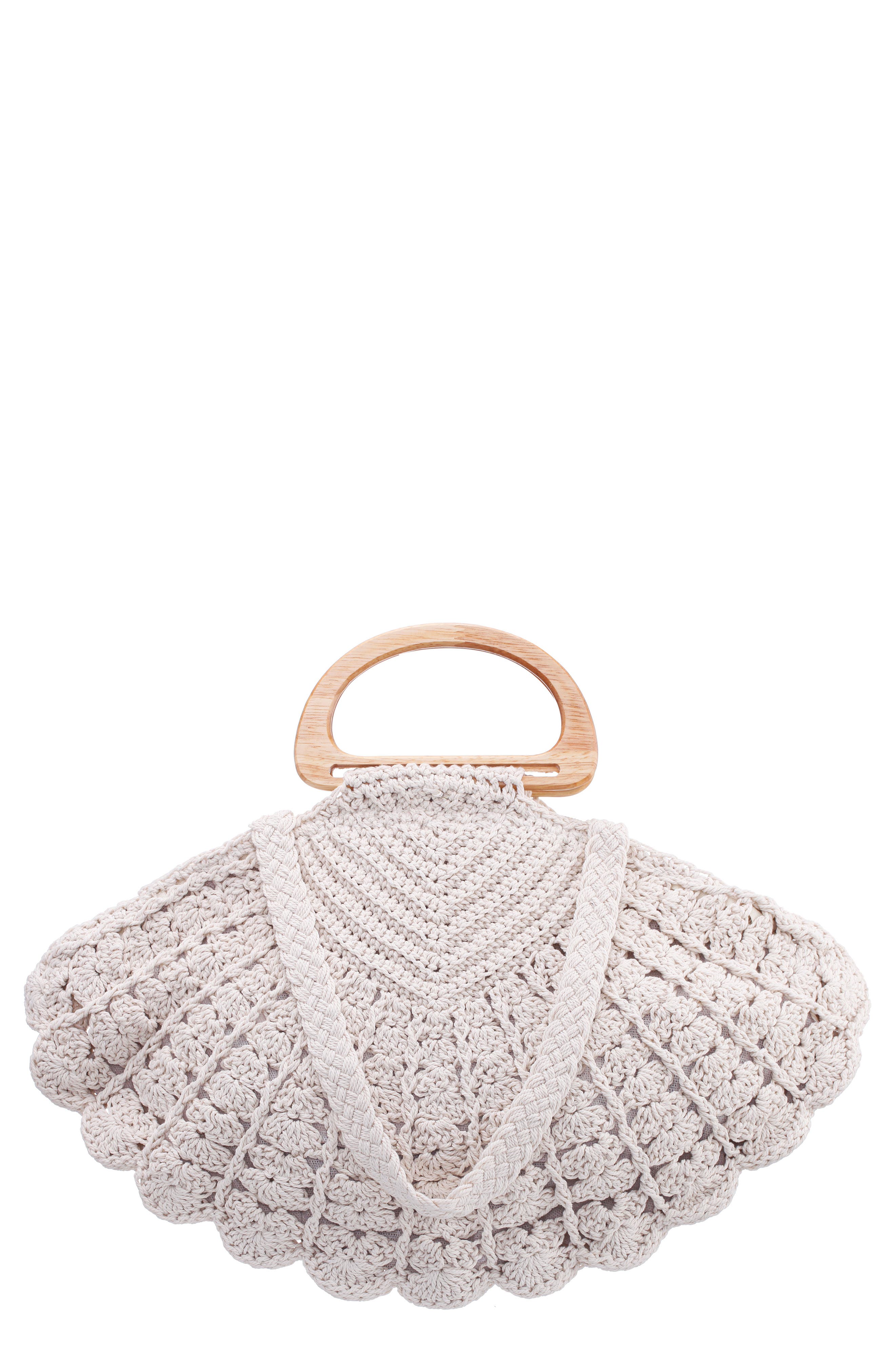 Nina Unity Crochet Shell Clutch, Main, color, Ivory
