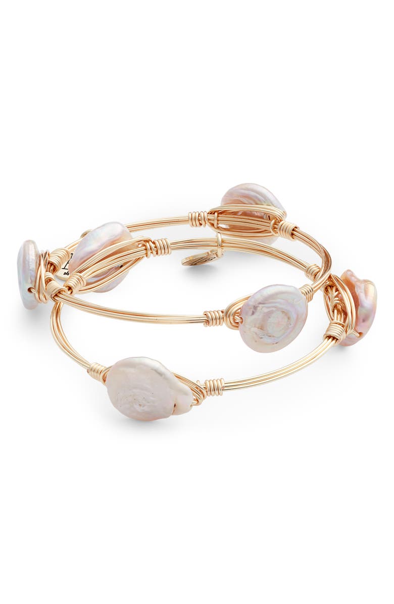 Bourbon and Boweties Bourbon & Bowties Set of 2 Cultured Pearl Wire Wrapped Bangles, Main, color, 